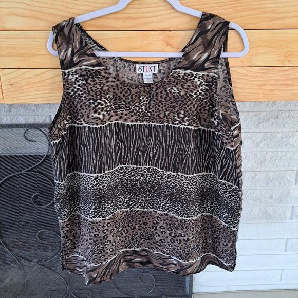 Anthropologie Stunt Silk Tunic Tank Top Animal Print Multicolor Side Slit Large - Picture 1 of 8